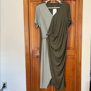 BloomChic Two‑Tone Olive & Light Green Dress Plus Size 3X (22/24) NWT Flowy Midi